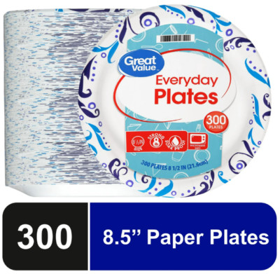 Great Value Everyday Paper Plate, 8.5'', 300ct, Patterned