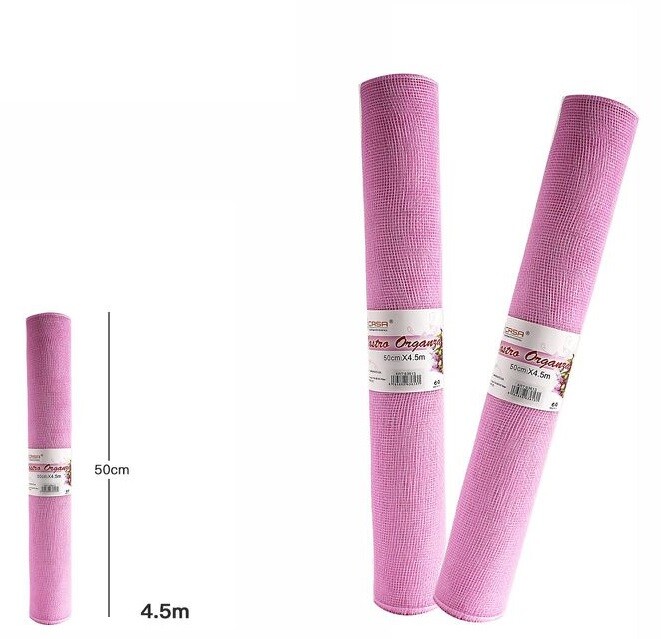 Rotolo Nastro In Organza Rosa Fiori Bomboniere Misura 48cmx4,5mt dfh