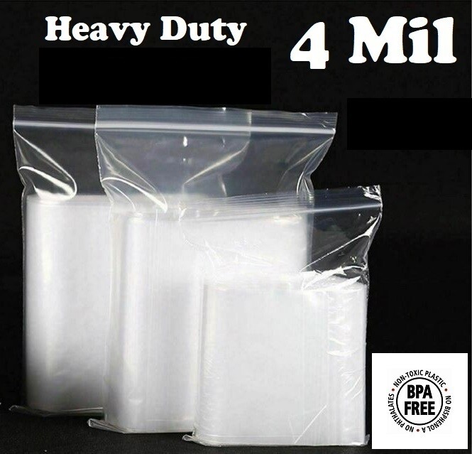 Zip Seal Plastic Bags Heavy Duty 4Mil Clear Reclosable Top Lock Baggies 4 Mil