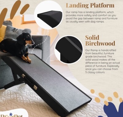PRIORPET Dog ramp for Couch Birchwood Foldable Dog ramp - Adjustable 7'' to 20 
