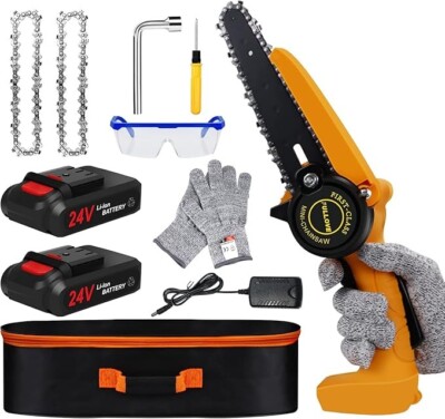 FULLOVE Akku-Kettensäge, 6 Zoll, elektrische Akku-Garten-, Holz- und Holzsäg