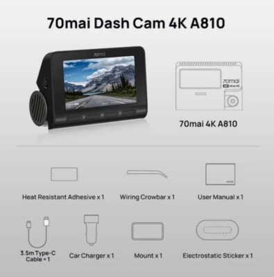 70mai A810 4K Dash Cam Built GPS 150FOV,ADAS,AI Motion Detection DVR Car Camera