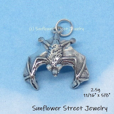 3D Vampire Bat Charm 925 Sterling Silver 250613-B Halloween