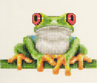 Tropical RED-EYED TREE FROG ~ Full counted cross stitch kit  *Fido Stitch
