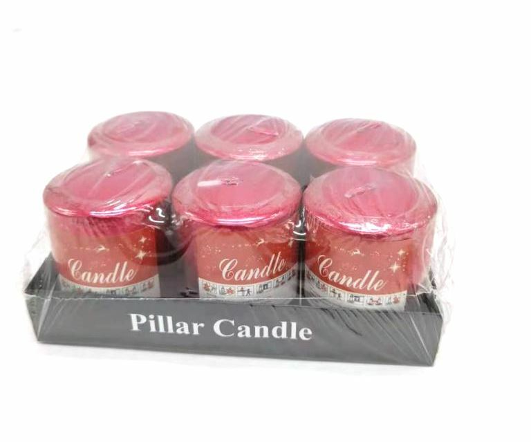 Set 6 Pezzi Candele Cera Colore Rosso Lucido Decorazione Natale 6x7.5cm bal