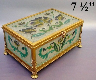 Antique French Art Glass Bronze Hinged Box