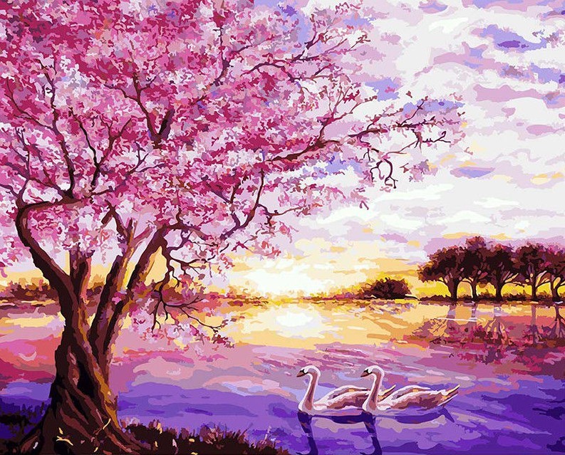 details about paintnumbers adults purple romantic view diy painting kit  40x50cm canvas