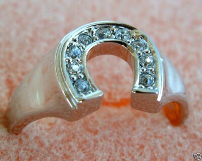 Ladies cz Horseshoe ring 18k Rhodium overlay TK10616 size 5 T55