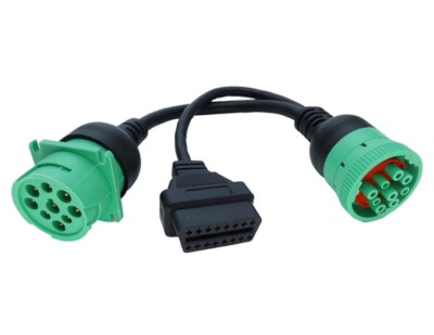 J1939 ELD Splitter Y Cable Green Type-2 J1939 Male to Female to OBD Ii Splitt...