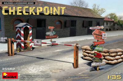 MiniArt 1/35 Checkpoint: Barrier, Traffic Signs, Sentry Box, Hessian Bags