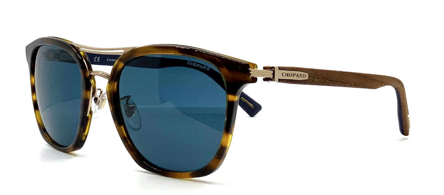 Pre-owned Chopard Schc91 9fmp Sunglasses Men's Tortoise/gold/polarized Blue Lenses 55mm