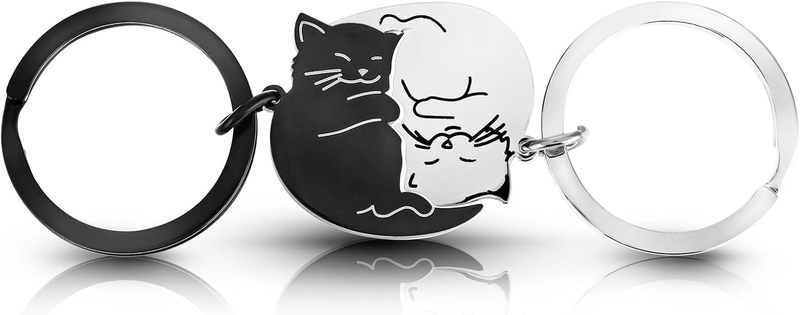 2Pcs Couple Matching Cat Keychain Gifts for Boyfriend Girlfriend, Best Friend Bi