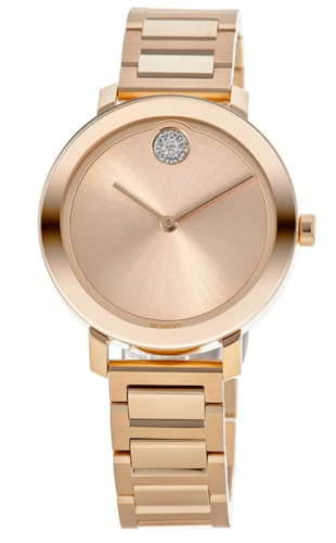 Pre-owned Movado Women's Iconic Metal Rose Gold Flat Dot Sunray Dial Watch 3600086
