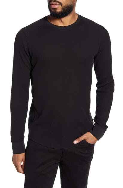 VINCE Slim Fit Black Waffle Thermal Knit Long Sleeve Side