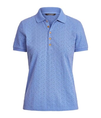 Ralph Lauren Petite Eyelet Jersey Polo Shirt Blue Loch, Size XL NWT