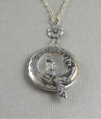 Moon Goddess Mermaid Moon Locket Mermaid Locket  Silver Locket Nautical Locket