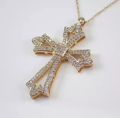 1.50 Ct Round Lab Created Diamond Cross Pendant Necklace 14K Yellow Gold Plated