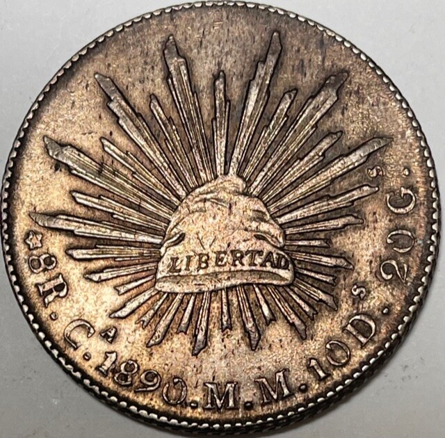 MEXICO - Silver 8 Reales 1890 Ca. M.M. - Chihuahua - Toned