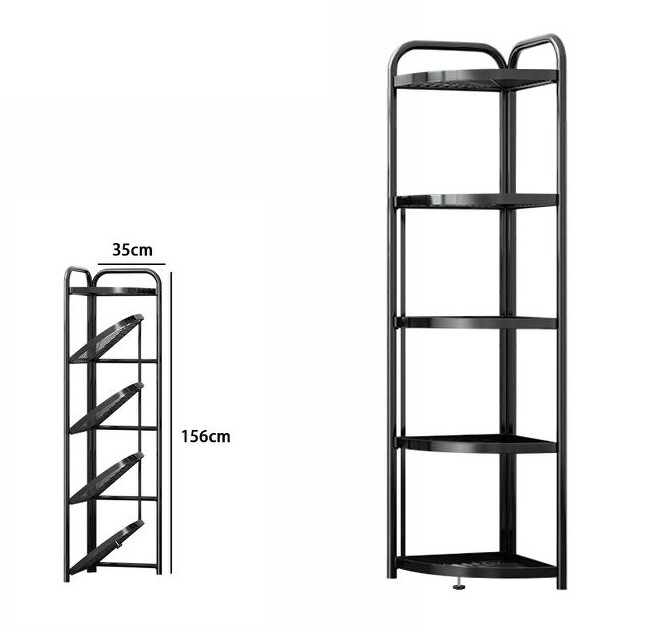 Mobile Mobiletto Angolare Metallo Nero 5 Ripiani Portatutto Regolabile dfh