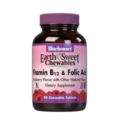 Bluebonnet Витамин B-12 и фолиевая кислота 90 жевательные