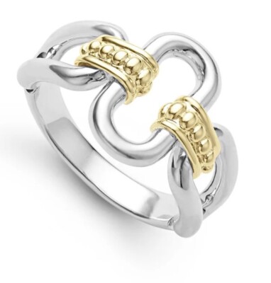 LAGOS Ring 18K Yellow Gold Caviar Sterling Two-Tone Link Ring Size 7 NWT