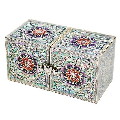 Mother of Pearl Wood Treasure Jewelry Earrings Ring Box Case Storage Organizer