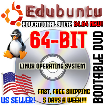 Linux Edubuntu 24.04 LTS Support Ubuntu Student Educational USB or DVD Live Boot