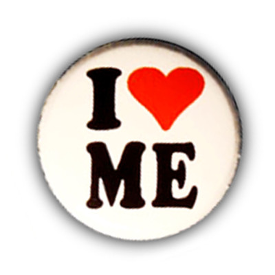  Badge I ♥ LOVE ME heart coeur moi même perso egoiste megalomane retro pins Ø25m