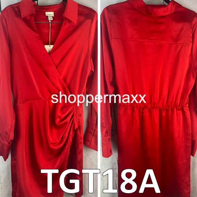 Women's Long Sleeve Satin Shirtdress - A New Day, Red, Size Small