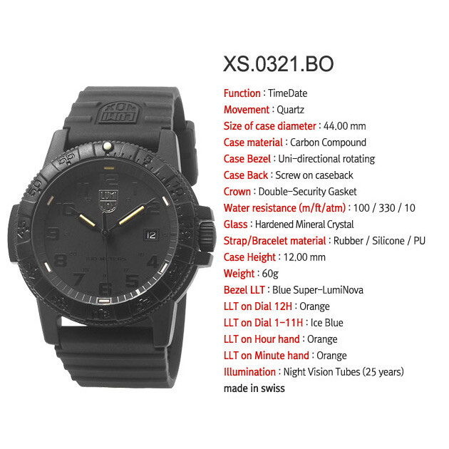 Pre-owned Luminox Genuine  Xs.0321bo Quartz Men's Watch Sea Turtle Black Rubber Swiss Made