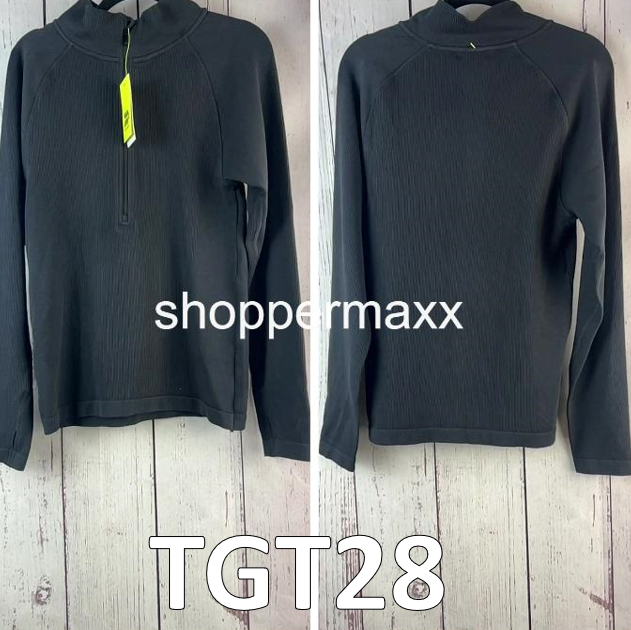 Women's Rib Long Sleeve 1/2 Zip Top - All In Motion, Color-Black, Size- XXL