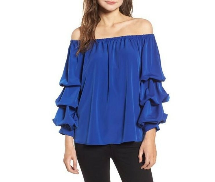 Chelsea28 Off The Shoulder Blue Tiered Sleeve Top Sz. XS 149373