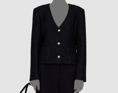 Anine Bing Women's Black Anitta V-Neck Cropped Long Sleeve Jacket Size S