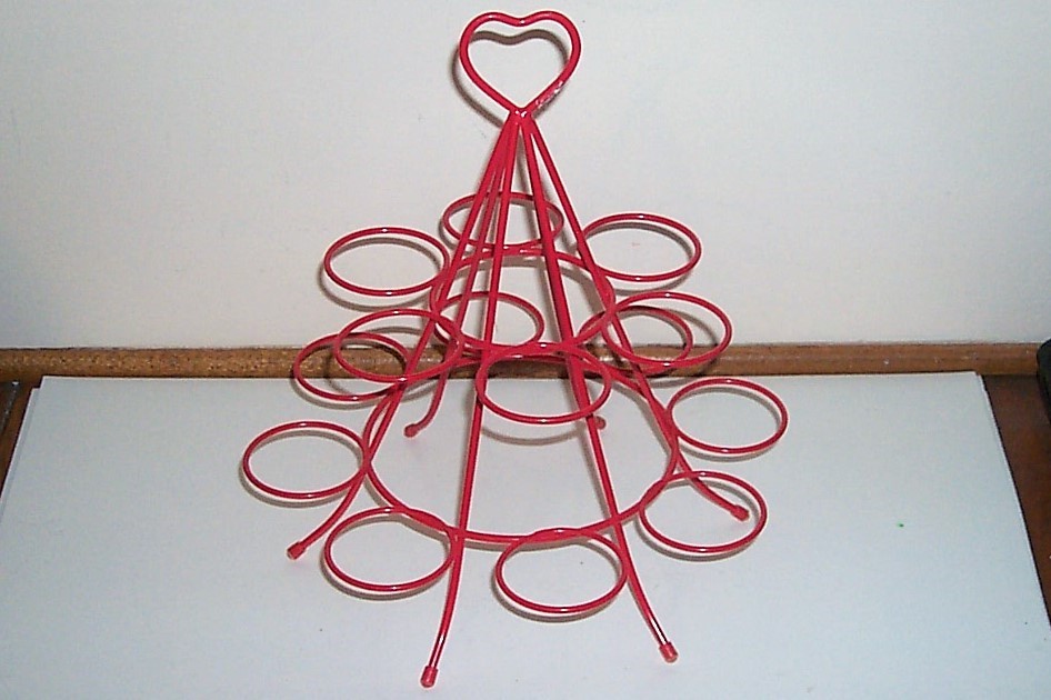CUPCAKE DESSERT HOLDER STAND - RED W/HEART AT TOP -, WEDDING ++ANNIVERSARY