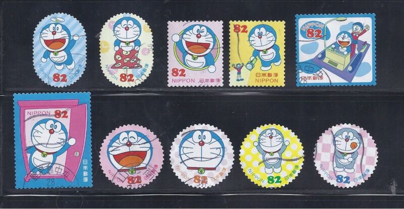 Japan 2016 Doraemon Complete Used Set Of 10 Sc# 4005 A-J 82y
