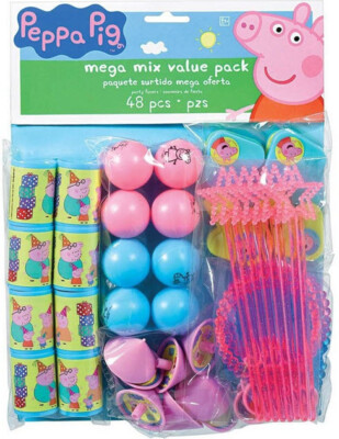 PEPPA PIG HAPPY BIRTHDAY party supplies Mega Value Pack FAVORS 48pcs balls tops 