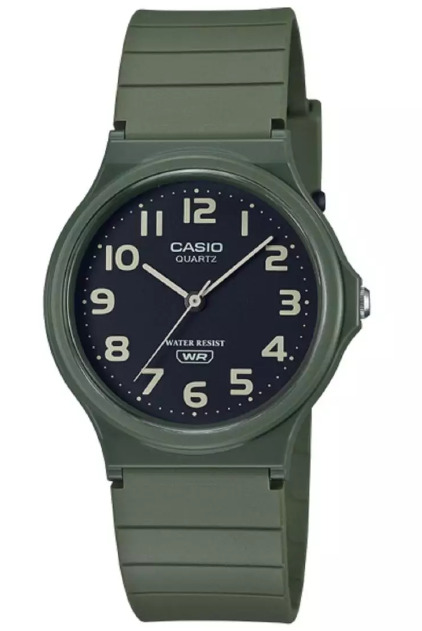 Casio Black Dial Men'S Green Resin Strap Analog Round Wrist Watch Mq-24uc-3b