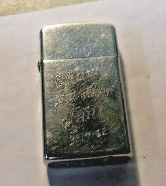 Vintage 1962 ZIPPO SLIM FLAT BOTTOM LIGHTER - Personalized