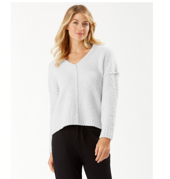 

TOMMY BAHAMA Blanca White Island Мягкая нечеткая уютная толстовка с капюшоном и v-образным вырезом Топ, Белый