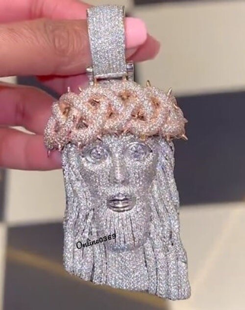 Pre-owned Online0369 3.54ct Round Cubic Zirconia Mens Big Jesus Charm Pendant 925 Silver Free Stud In White