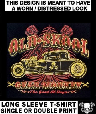 OLD SCHOOL GEAR MONKEY CHOPPED DEUCE COUPE HOT STREET ROD SKULL CAR T-SHIRT W112