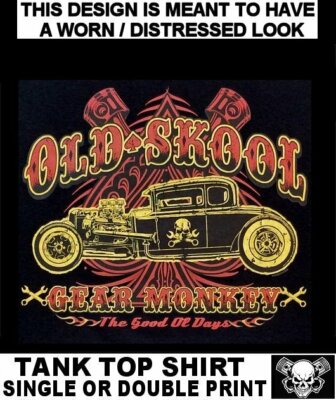 OLD SCHOOL GEAR MONKEY CHOPPED DEUCE COUPE HOT STREET ROD SKULL CAR TANK TOP 112