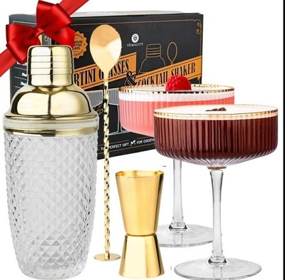 Set da cocktail shaker in vetro con colino 450ml e 2 bicchieri espresso martini