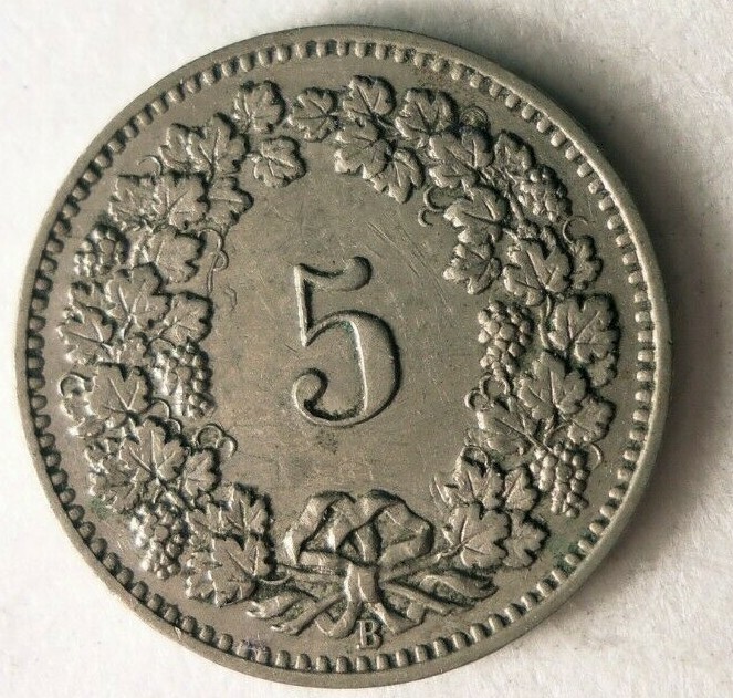 1907 SWITZERLAND 5 RAPPEN - High Grade Coin- FREE SHIP - SWITZERLAND BIN #2