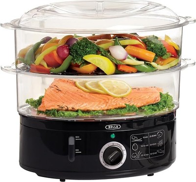 BELLA Two Tier Food Steamer with Dishwasher Safe Lids,Stackable Baskets,