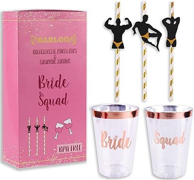 Bachelorette Party Decorations - 44 PC Bride Squad Cups with Male Stripper Pole