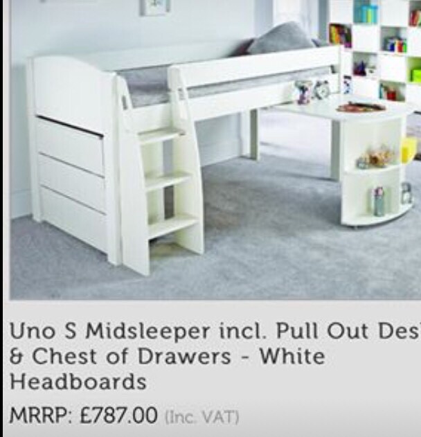 New Stompa Midsleeper Bed Pull Out Desk And Chest Of Drawers In