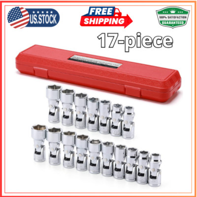 17 Piece 3/8'' Drive Universal Joint Socket Set 6 Point Sae & Metric 10-19Mm 3/8''