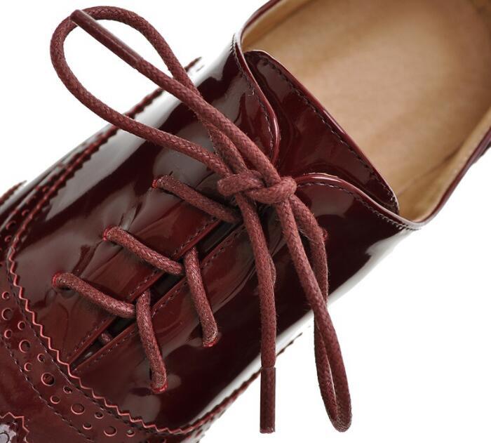Womens Pointy Toe Brogues Oxford Lace Up British Patent Leather Block Shoes Size | eBay