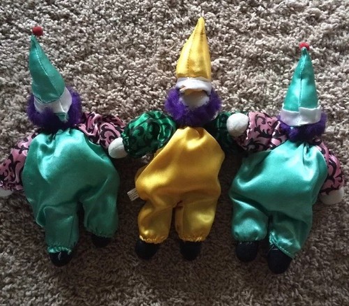 Three clown dolls with Porcelain heads collectibles 9
